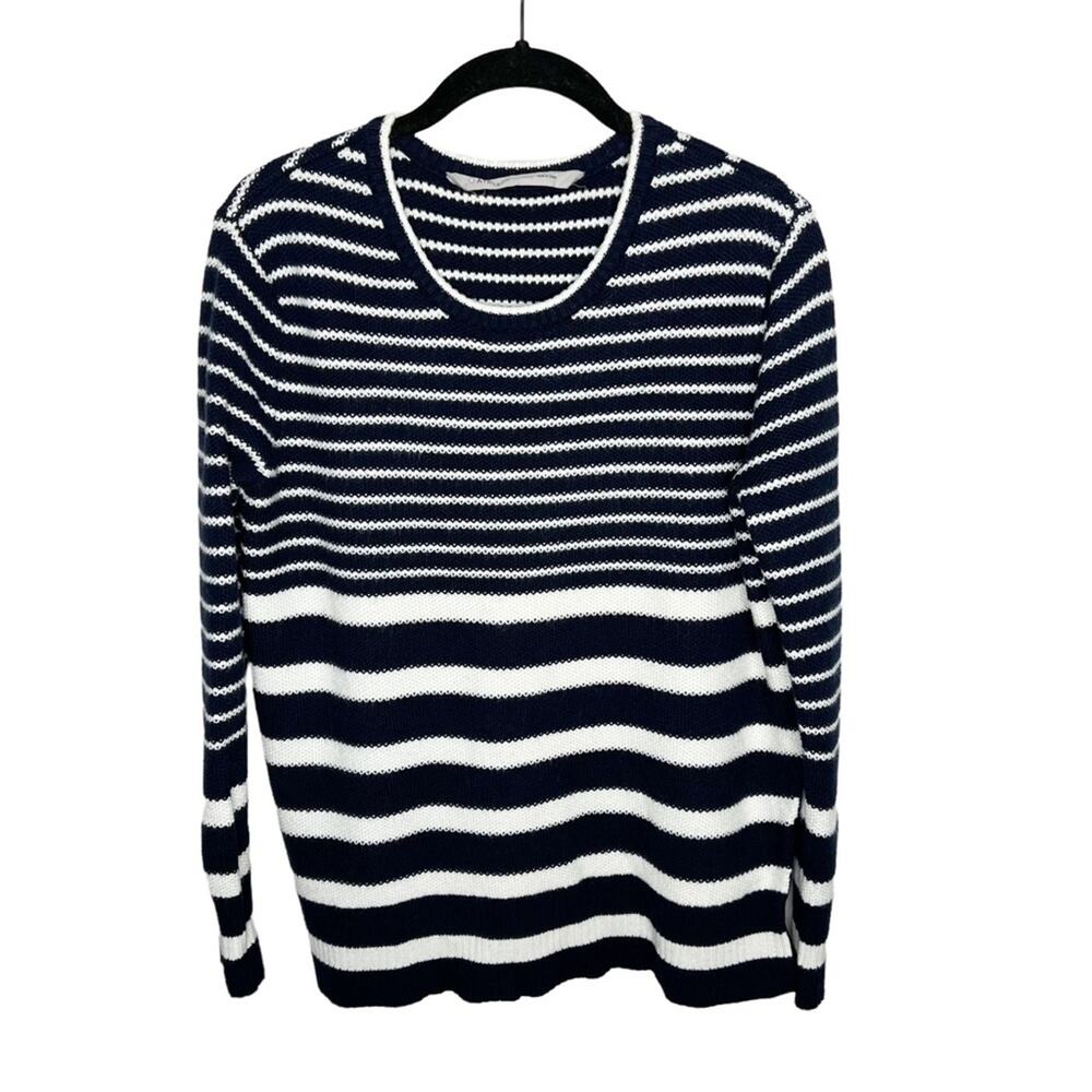 ATHLETA / Kennewick side split chunky sweater blue white striped / XXS